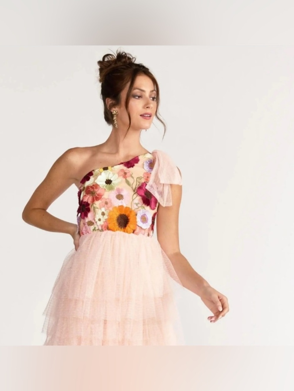 NEW YORK AND COMPANY
One Shoulder 3d Floral Tulle Dress In Blush Just Me - Picture 3 of 7